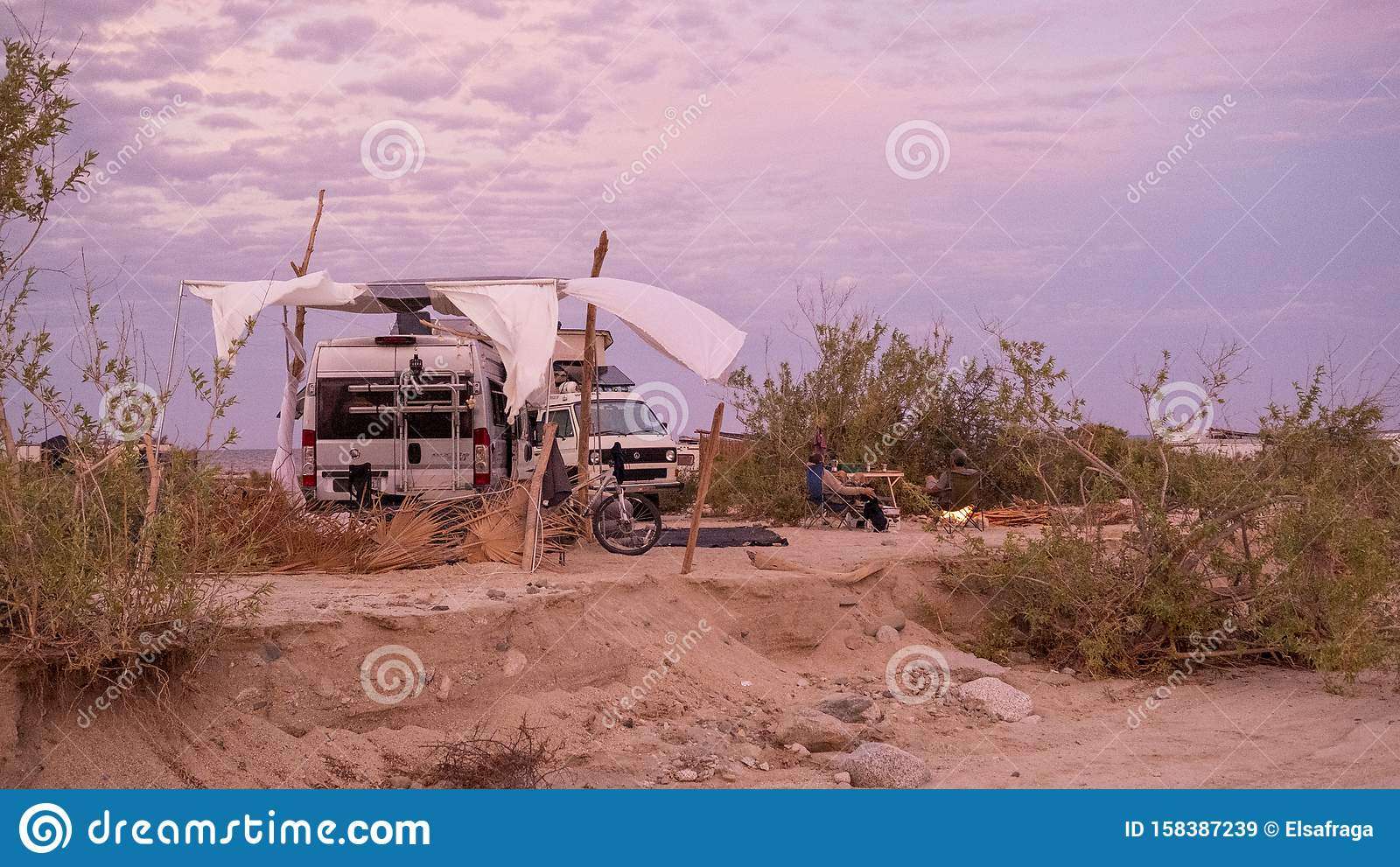 Motorhomes Parked And Camping At The Beach During Sunset, Los Barriles ...