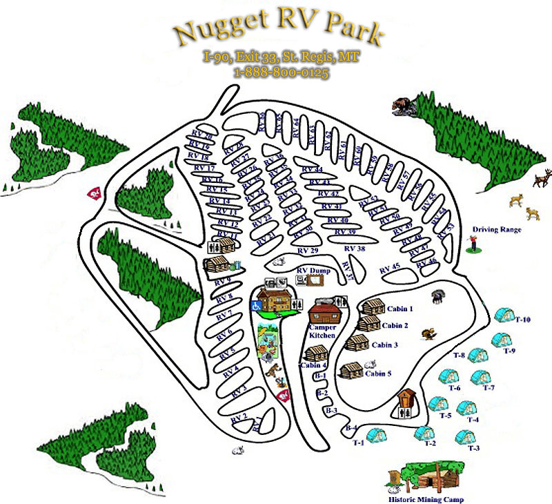 Site map of the Nugget RV Park (St. Regis MT)
