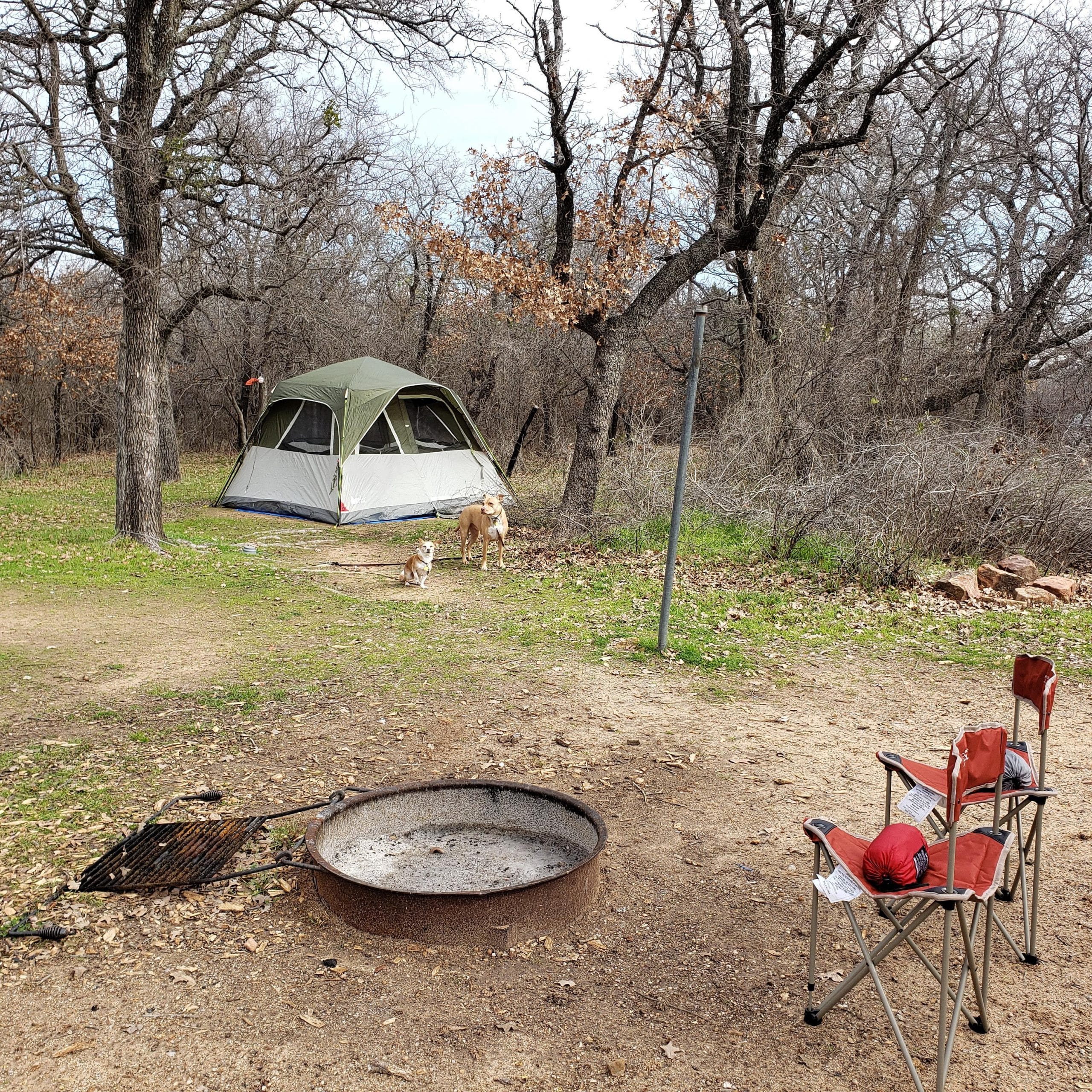 Weekend camping in cool, wet weather in Lake Mineral Wells, Tx calls ...